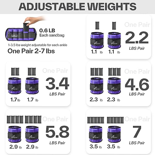 Sportneer Adjustable Ankle Weights for Women and Men 7 lbs/Pair Adjustable Leg Weights with Secure Straps, Strength Training Weighted for Yoga, Walking, Running, Aerobics, Gym, Physical Therapy - color: Purple