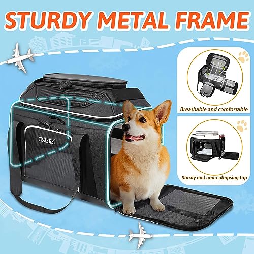Petskd Top-Expandable Pet Carrier 18x13x9.5 Inches Southwest Airline Approved, Soft-Sided Carrier for Small Cats and Dogs with Locking Safety Zippers and Anti-Scratch Mesh(Black) - color: Black, size: 18.0"L x 13.0"W x 9.5"H