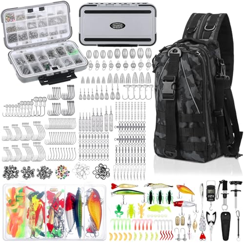 WinnerWhy 484 Pcs Fishing Tools Accessories Kit Include Fish Backpack Fish Hook Lures Hook Remover Lip Gripper for Men Women Fishing Gifts(Camouflage) - color: Camouflage