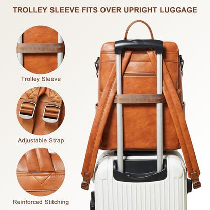 Shrrie Laptop Backpack for Women 15.6 inch,Travel Leather Backpack Purse Nurse Teacher Carry on Backpack Computer Bag,Professional Water-Resistant College Business Work Casual Daypack,Brown - color: Brown02