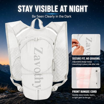 Zavothy Hydration Backpack with 1.5L Water Bladder, Lightweight Water Backpack for Women, Hydration Pack with Rain Cover for Running Hiking Cycling Festival, Reflective Bounce-Free Fit - color: White