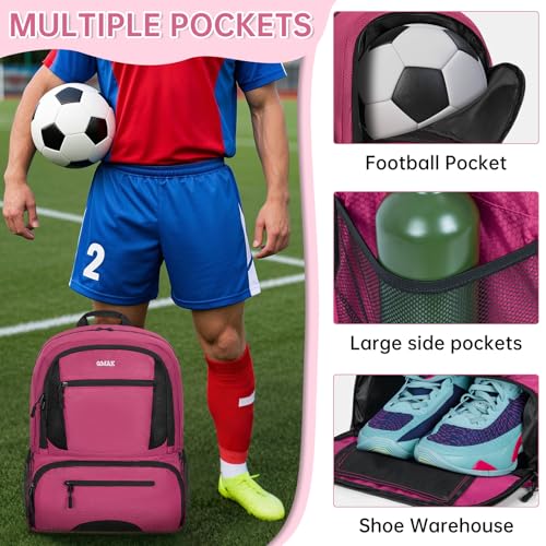 GMAK Soccer Backpack for Youth, Soccer Bag with Ball/Shoe Compartment for Football/Basketball/VB, Lightweight Training Pack - color: Pink