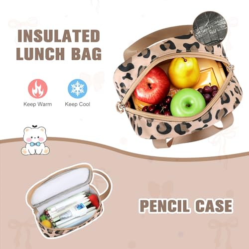 Bevalsa Backpack for Girls 3PCS Teen Girls Backpack for School with Lunch Bag Pencil Case Brown Cute Kids Laptop Backpacks Bookbag for Elementary Middle High School College Student (Leopard) - color: Brown Leopard
