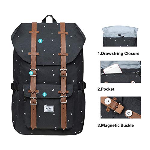 KAUKKO Laptop Outdoor Backpack Traveling Daypack Hiking Rucksack Large Capacity Bag Fits 15.6"(5-13-BLACK) - color: P13-black