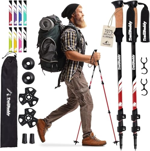 TrailBuddy Trekking Poles – Lightweight 7075 Aluminum Hiking Poles for Women, Men & Seniors – Collapsible Walking Sticks for Travel, Trails & Balance - color: Red Beetle, size: Collapsible