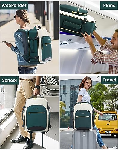 LOVEVOOK 40L Travel Backpack for Women & Men, Airline Approved Carry On Luggage with 3 Packing Cubes, TSA Overnight Bags, Waterproof Personal Item Bag, Weekender Essentials Backpacks fits 17" Laptop - color: Dark Green-beige-black, size: 17.3 Inch-40L-4Pc