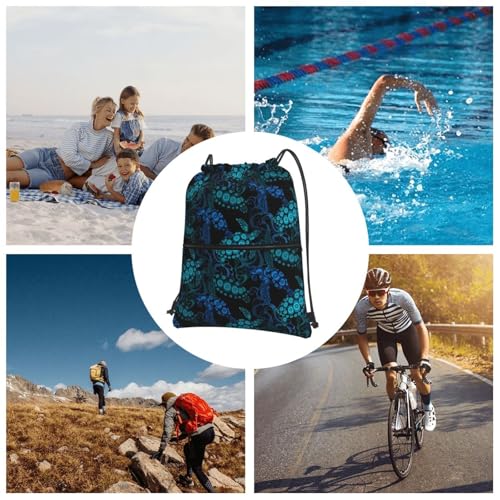 JOOCAR Sea Turtle Drawstring Bag Blue Backpack Draw String Bags Waterproof Lightweight Sports Gym Beach Sackpack Zipper Pocket for Men Women - color: B6