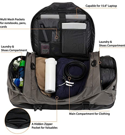 Ubon Large Duffel Bag Weekender Bags with Shoe Compartments 4-Way Sports Gym Backpack with Padded Straps Camping Traveling Duffle Bag - color: Grey, size: 55L