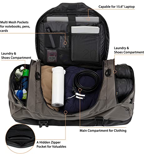 Ubon Large Duffel Bag Weekender Bags with Shoe Compartments 4-Way Sports Gym Backpack with Padded Straps Camping Traveling Duffle Bag - color: Grey, size: 45L