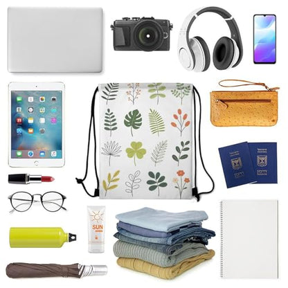 Honeycomb Drawstring Backpack Lightweight & Durable Bag Fresh Plant Elements in Solid And Line Style - color: Style-19