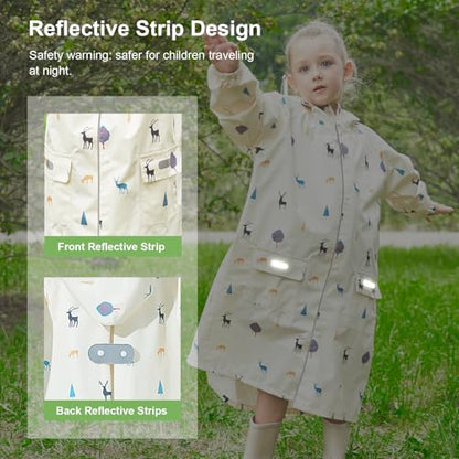 Toddler Kids Raincoat Boys Girls Rain Jacket Waterproof Rain Poncho Reusable Outwear Rainwear Rain Suit - color: Fawn, size: 10-12 Years