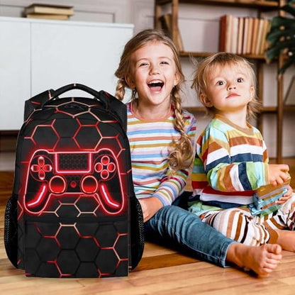 Backpack for Kids - Gamer Backpacks for Boys Ages 10-12, 17 Inch Large Capacity Toddler Book Bag for Elementary Primary School - color: Red