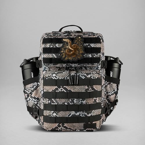 WOLFpak 35L Athletic Gym Backpack (Python) - Durable 1000D Waterproof Oxford Material with MOLLE Webbing, Laptop Pocket & Dual Cup Holders, Durable Fitness/Travel/Military Daypack - color: Python