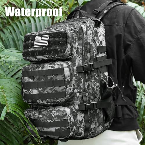 Military Tactical Backpack 50L Large Day Backpack for Men Molle Army 3 Days Assault Pack Bug Out Bag Water Resistant and Heavy Duty Hiking Treeking Rucksack - Black Digital Camo - color: Black Digital Camo, size: 50L
