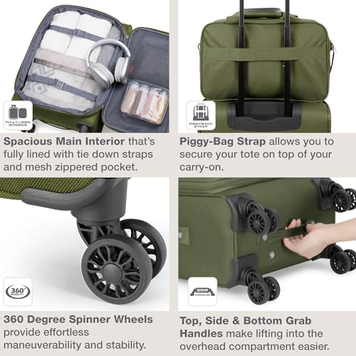 U.S. Traveler Rio Lightweight Softside Rolling Carry-on Suitcase, 4-Wheel Single, Green - color: Green, size: 22"