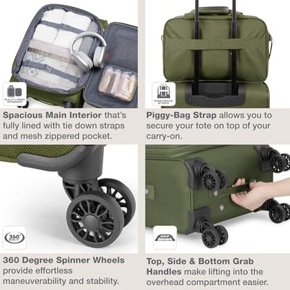 U.S. Traveler Rio Lightweight Softside Rolling Carry-on Suitcase, 4-Wheel Single, Green - color: Green, size: 22"