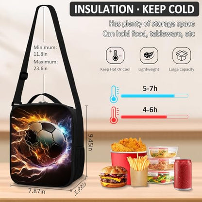 TILYTADLY School Backpack for Boys - 4pcs Soccer Boys Backpack with Lunch Box and Pencil Case for Kids Children Teens Elementary Middle School - Students Bag for Ages 6-18,17″Bookbag Travel Back Pack - color: Soccer-09-backpack Set
