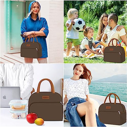 Coobiiya Lunch Bag Women, Lunch Box for Women Adult Men, Small Leakproof Cute Lunch Tote Large Capacity Reusable Insulated Cooler Lunch Container for Work/Office/Picnic/Travel-Brown - color: Brown
