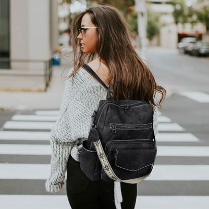 WYFJNX Backpack Purse for Women PU Leather Backpack Ladies Fashion Handbag Designer Shoulder Bag Small Travel Bag Black - color: Black