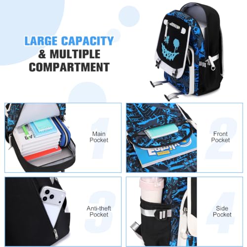 Bevalsa Backpack for Boys, Cool Luminous Boys Backpack with Sling Bag, Lunch Box & Pen Case, School Bags for Kids Children Teens Elementary Middle Schools, Bookbag Glow In The Dark (Smile) - color: Smile