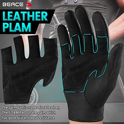 BEACE Full Finger Weight Lifting Gym Gloves with Anti-Slip Leather Palm for Workout Exercise Training Fitness and Bodybuilding for Men & Women - size: Small