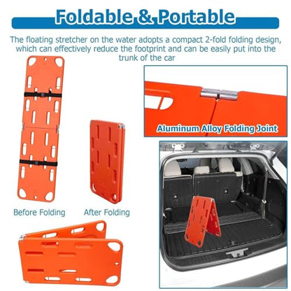 Spine Board Stretcher, Portable Emergency Rescue Stretcher, Folding Plastic Stretcher, Patient Transport Medical Stretcher Fire Rescue Stretcher, for Hospitals/Clinics/Families/Sports Fields 4folds