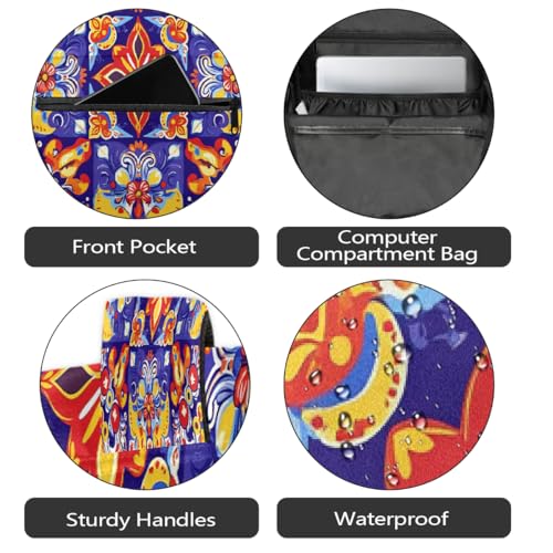 Large Backpack with 15.6 Inch Laptop Compartment, Ethnic Talavera Flower Adult Backpack for Work, Travel & School College Boys Girls - color: Ethnic Talavera Flower