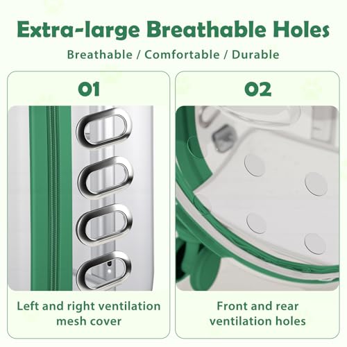 Cat Carrier Backpack with Silent Wheels, Clear Cat Stroller with Ventilation Holes, Telescopic Handle, Convenient Portable Cats Dogs Backpack for Travel (Green-B) - color: Green-B