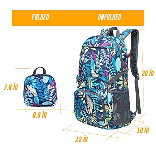 35L Lightweight Packable Backpack Waterproof Durable Hiking Travel Backpack Daypack - color: Blue-leaf