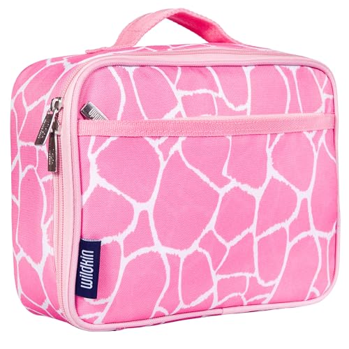 Wildkin Kids Insulated Lunch Box, Keeps Food Hot or Cold, BPA-Free with Mesh Pockets & Easy-Clean Lining – Ideal for School, Travel & Daycare – Pink Giraffe - color: Pink Giraffe, size: 9.75 x 7 x 3.25 inches