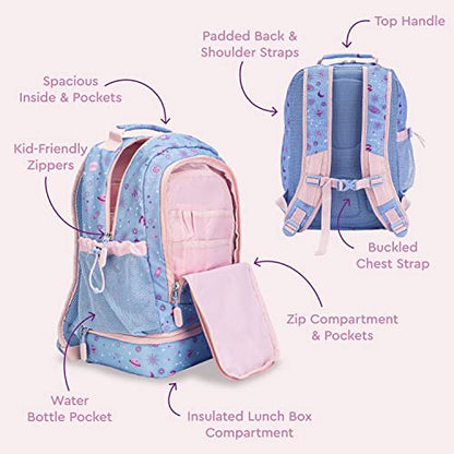 Bentgo Kids 2-in-1 Backpack & Insulated Lunch Bag - Durable 16” Backpack & Lunch Container in Unique Prints for School & Travel - Water Resistant, Padded & Large Compartments (Lavender Galaxy) - color: Lavender Galaxy