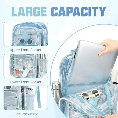 Clear Backpacks for Girls Women, Heavy Duty PVC Transparent Back Pack See Through Boys Kids Clear Bookbags for School - Checkered Sky Blue - color: Checkered Sky Blue
