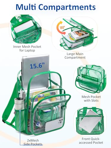 Extra Large Clear Backpack with TSA Lock, Heavy Duty Transparent See Through Clear Bookbag for College, Work, Travel, Casual Sport, Green - color: Green
