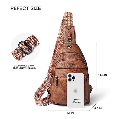 LATMAP 7L Sling Bag For Women Faux Leather Anti Theft Small Casual Daypack Backpack Fanny Pack Crossbody Chest Bags Purse Waterproof Brown - color: Brown