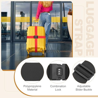 MECCANIXITY Luggage Straps with Combination Lock Adjustable Suitcase Belt Strap for Suitcase Briefcase Backpack Travel, Black, Pack of 4 - color: Black