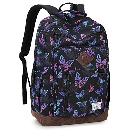 VX VONXURY Backpack for Men Women,Lightweight 15.6in Bookbag with Mulitiple Pockets,Water Resistant Travel Laptop Backpack - color: Medium-black Butterfly, size: For 15.6in Laptop