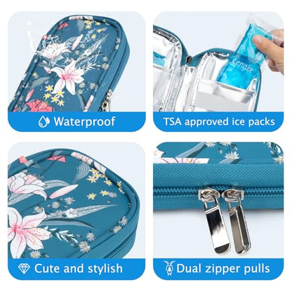 YOUSHARES Insulin Cooler Travel Case TSA Approved Medication Diabetic Supplies Cooler For Travel Refrigerated Medicine Organizer Bag With 2 Ice Pack - color: Lily