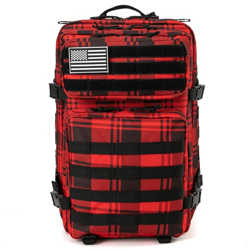 QT&QY 45L Military Tactical Backpacks Molle Army Assault Pack 3 Day Bug Out Bag Hiking Treeking Rucksack… - color: 2.7 Red Plaid