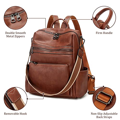 AGLOD Leather Backpack Purse for Women Designer Ladies Shoulder Bag Fashion Faux Work Travel Handbags - color: Dark Brown