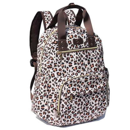 ESVAN Diaper Bag Backpack, Large Capacity Multifunction Baby Essentials Fashion Travel Pack Linen Canvas office Laptop Bag (Canvas leopard print) - color: Canvas Leopard Print