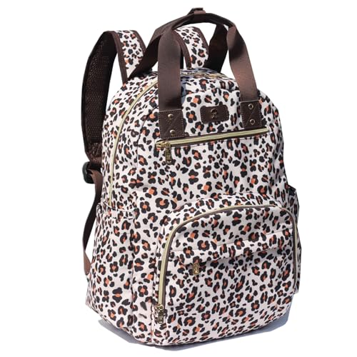 ESVAN Diaper Bag Backpack, Large Capacity Multifunction Baby Essentials Fashion Travel Pack Linen Canvas office Laptop Bag (Canvas leopard print) - color: Canvas Leopard Print