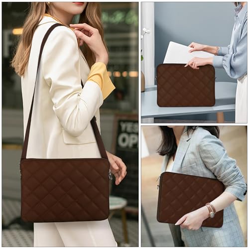 Puffy Quilted Laptop Sleeve with a Removable Shoulder Strap Compatible with MacBook Air 15 inch M2 A2941 2023/Pro 15 A1990 A1707, 15 Surface Laptop 5/4/3,Dell XPS 15,HP Stream 14 inch - color: Sleeve - Coffee, size: 15 inch
