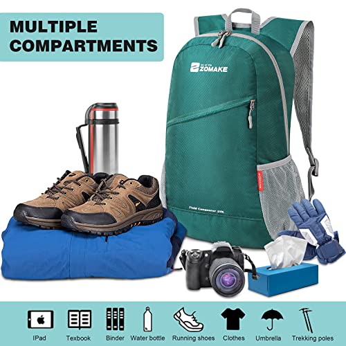 ZOMAKE Lightweight Packable Backpack 20L,Foldable Backpacks Small Daypack for Hiking Water Resistant Day Bag for Travel(Army Green) - color: Army Green