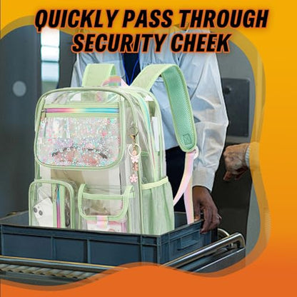 Clear Backpack for Girls Women, PVC Transparent School Backpacks See Through Bookbag for Stadium Sport Travel (Matcha Green) - color: Matcha Green