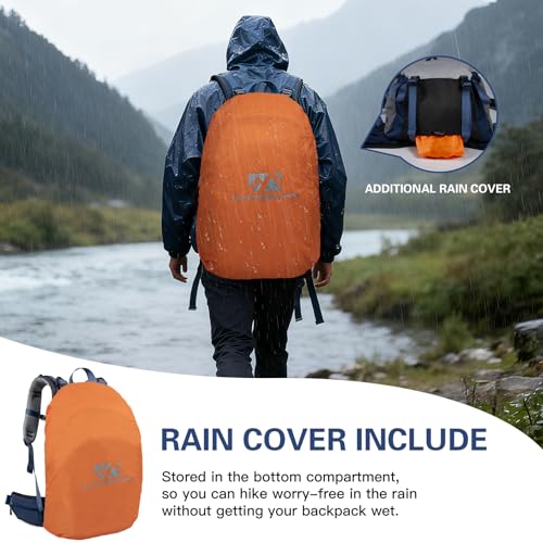 Farmer&Donkey Hiking Backpack, 40L Waterproof Camping Backpack with Packable Back Panel & Rain Cover, Men Women Rucking Backpacking Backpack Outdoor Sport Lightweight Travel Daypack for (Grey) - color: Grey