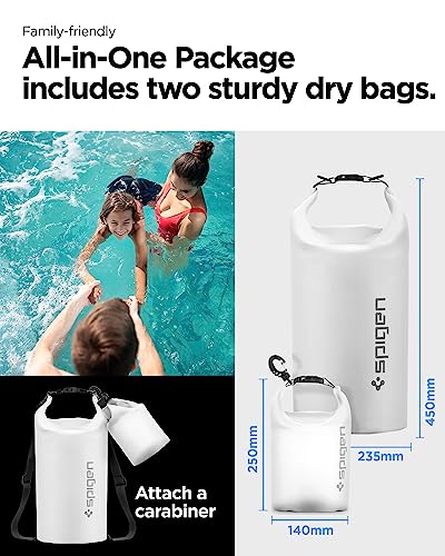 Spigen for Waterproof Backpack IPX6, 35L Roll Top Travel Rucksack Fits up to 16 Inch Laptop, Multi-Compartment Bag Ventilated Back, Chest Strap Hiking, Camping, Swimming, Canoeing, Fishing - color: Snow White, Clear