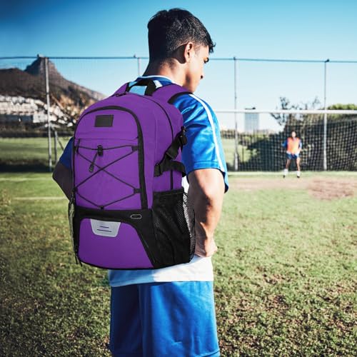 Goloni Soccer Backpack,Basketball Backpack with Ball Compartment & Shoe Compartment,Backpack for Basketball,Soccer - color: Purple