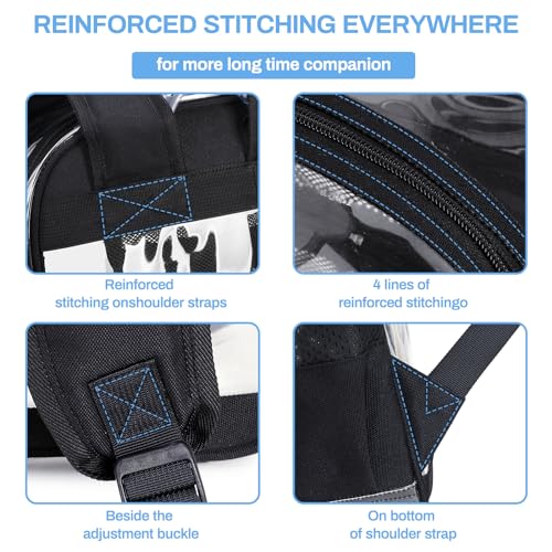MUSEVOS Clear Backpack Stadium Approved, Heavy Duty See Through Book Bag, Black Transparent - color: Black Transparent