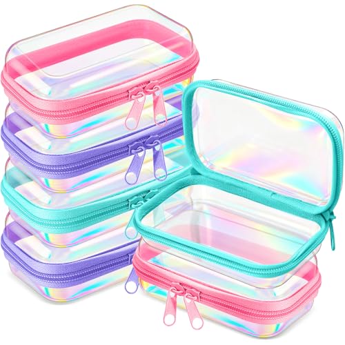Sanwuta 6 Pcs Clear Hard Zipper Case Plastic Zipper Pouches Transparent Makeup Bag Pencil Case Pouches Toiletry Diaper Bag for Travel Toy Storage Organizer Bins(Holographic,5 x 3 x 2 Inch) - color: Holographic, size: 5 x 3 x 2 Inch