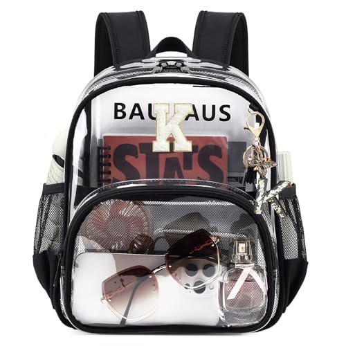 PIG PIG GIRL Clear Backpacks for Stadium Events Approved 12×6×12 Clear Bookbag for Women Mini Transparent Letter Back Pack, Black, Letter-K - color: Black, style: K